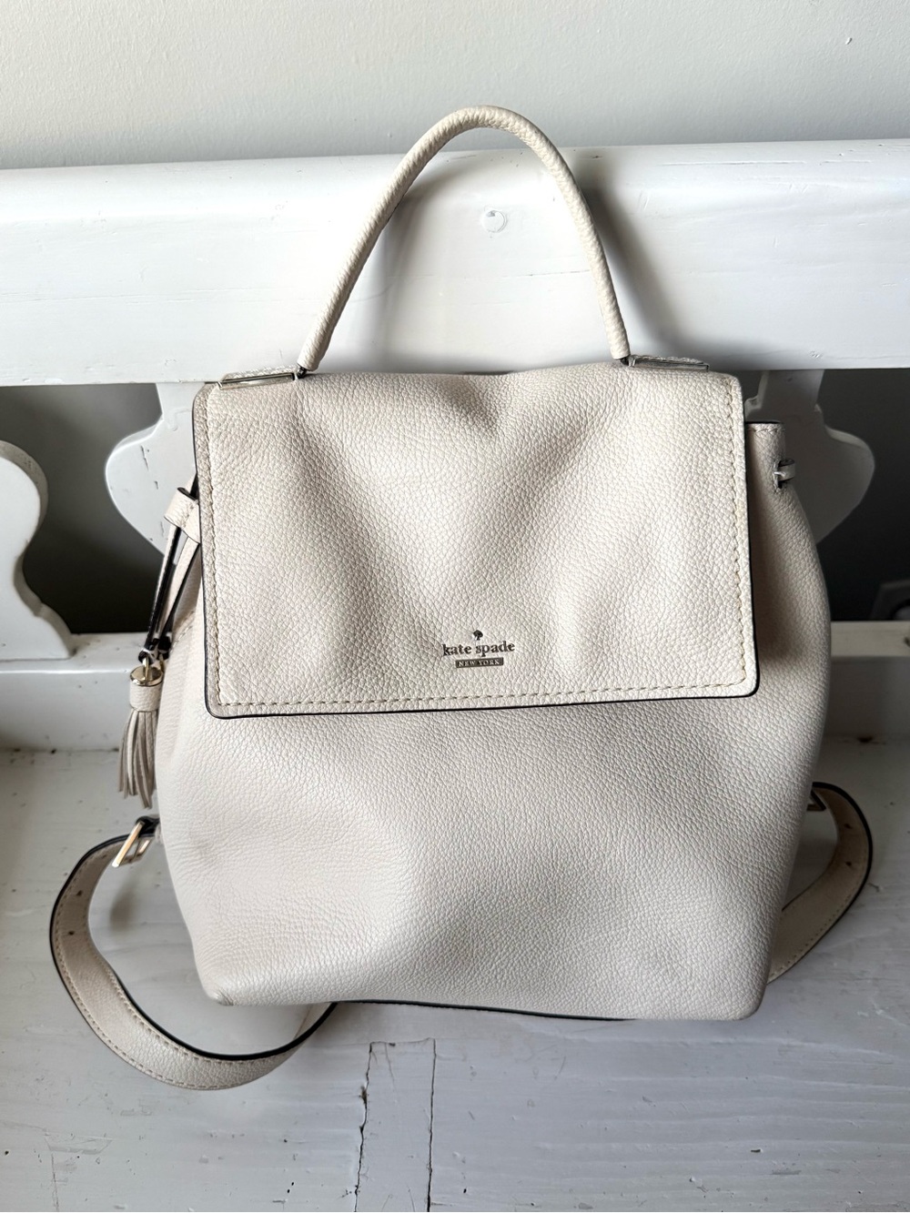 Kate Spade Cream Leather Top-Handle Backpack